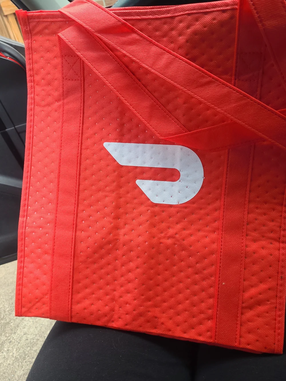 Red Insulated Delivery Tote Bag with White Logo